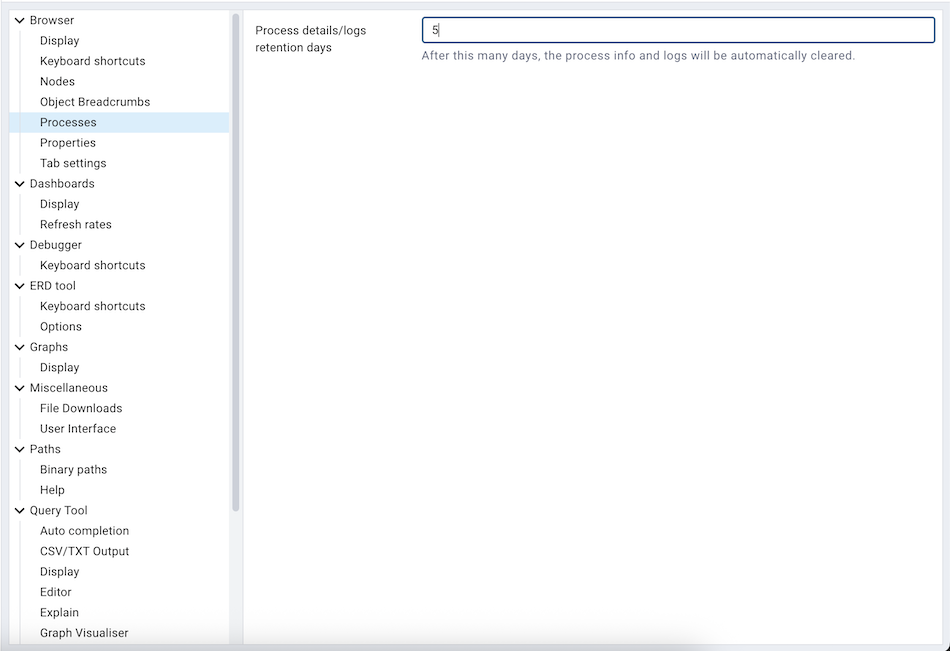 Preferences processes section